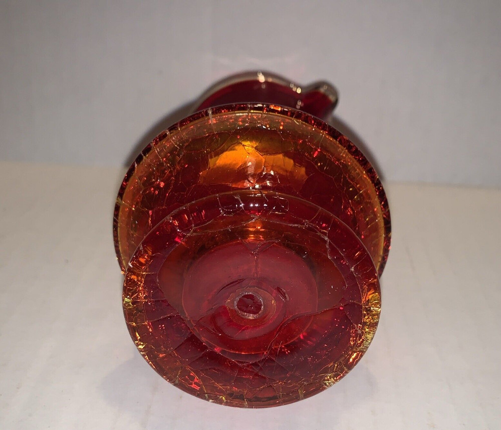 Vintage Amberina Crackle Creamer Small Pitcher Applied Handle - Glows