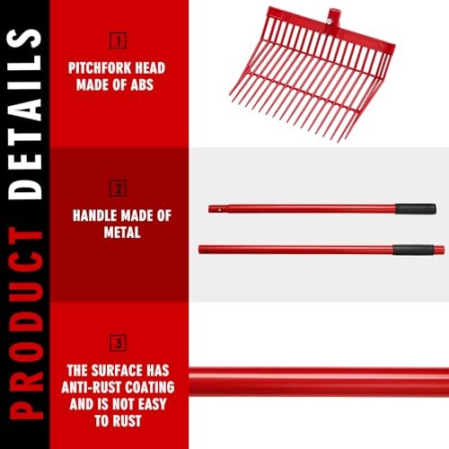 3 Sets Manure Fork with Long Metal Handle Pitch Fork Manure Red Normal Grip