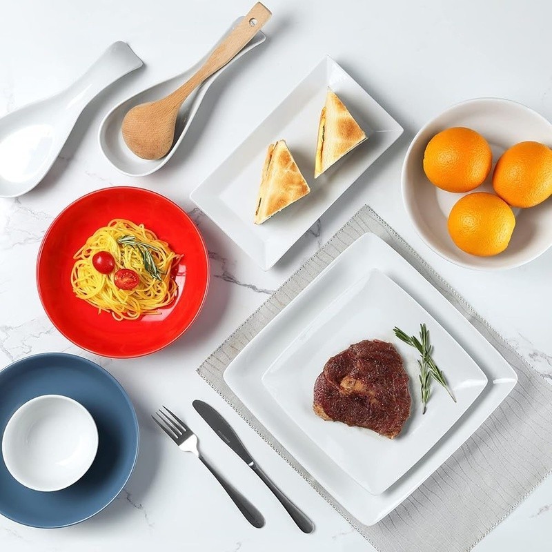 Porcelain Square Plates Multiuse Dinnerware Microwave Dishwasher Safe Set New