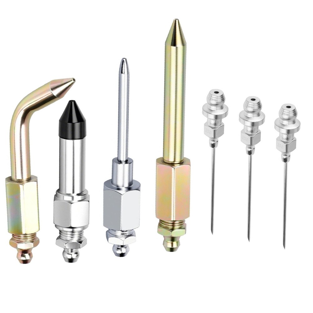 Grease Gun Accessory Kit 7pcs with Needle Nozzles Rubber Tip and Elbow Adapter