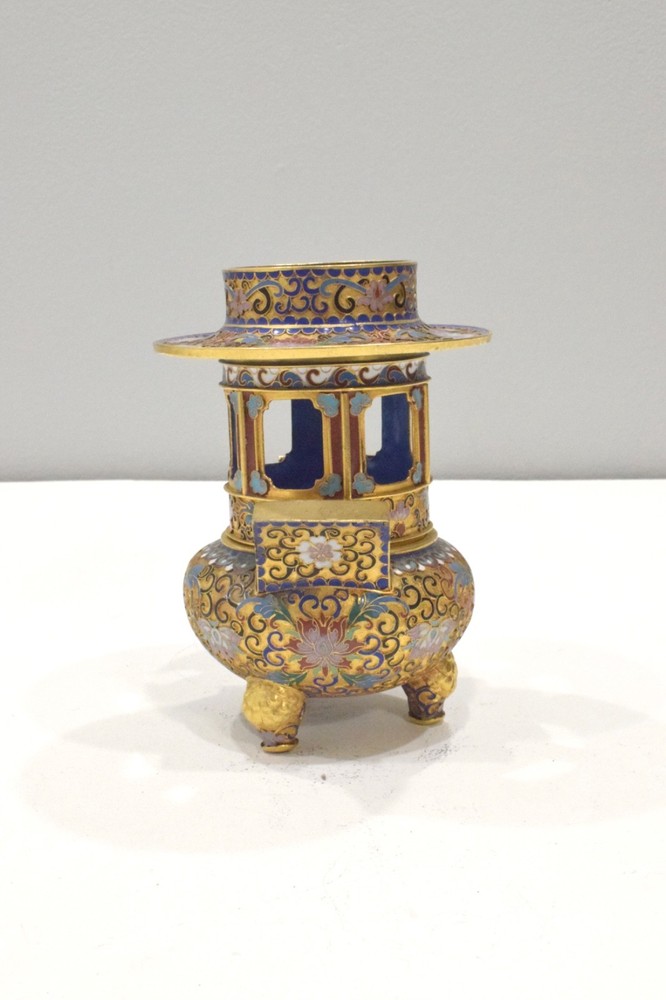 Chinese Cloisonne Tripod Incense Holder 3 Sections