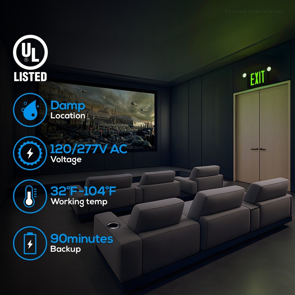 4 Pack Green LED Exit Sign Emergency Lights, Two Adjustable Head, Black