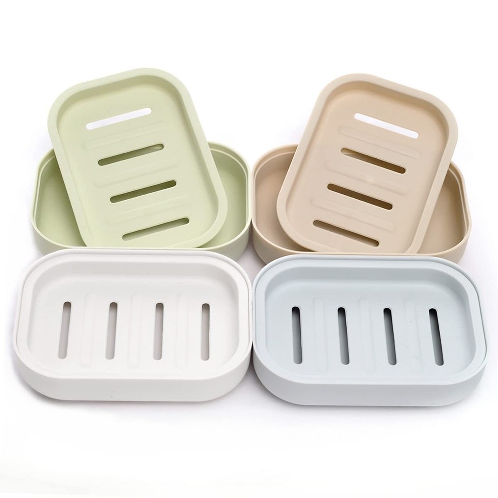 4 Pack Plastic Soap Dish, Soap Container, Double Layer Draining Soap Holder f...
