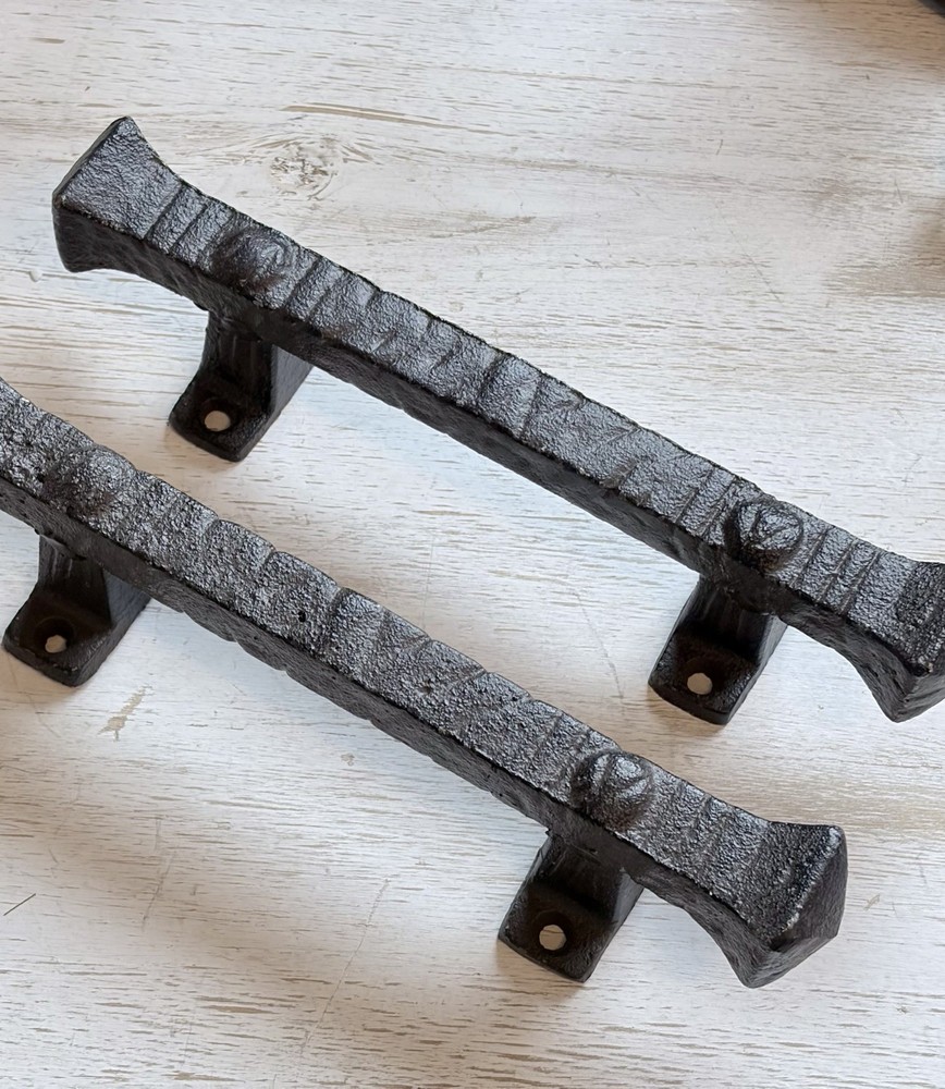 2 Large Solid Cast Iron Foundry Rustic Barn Handle Gate Pull Shed Door Handle 9”