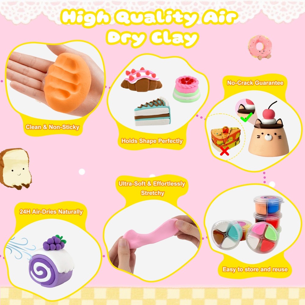 DIY Air Dry Clay Kit 12 Dessert Modeling Magic Clay for Kids with Tools Tutorial