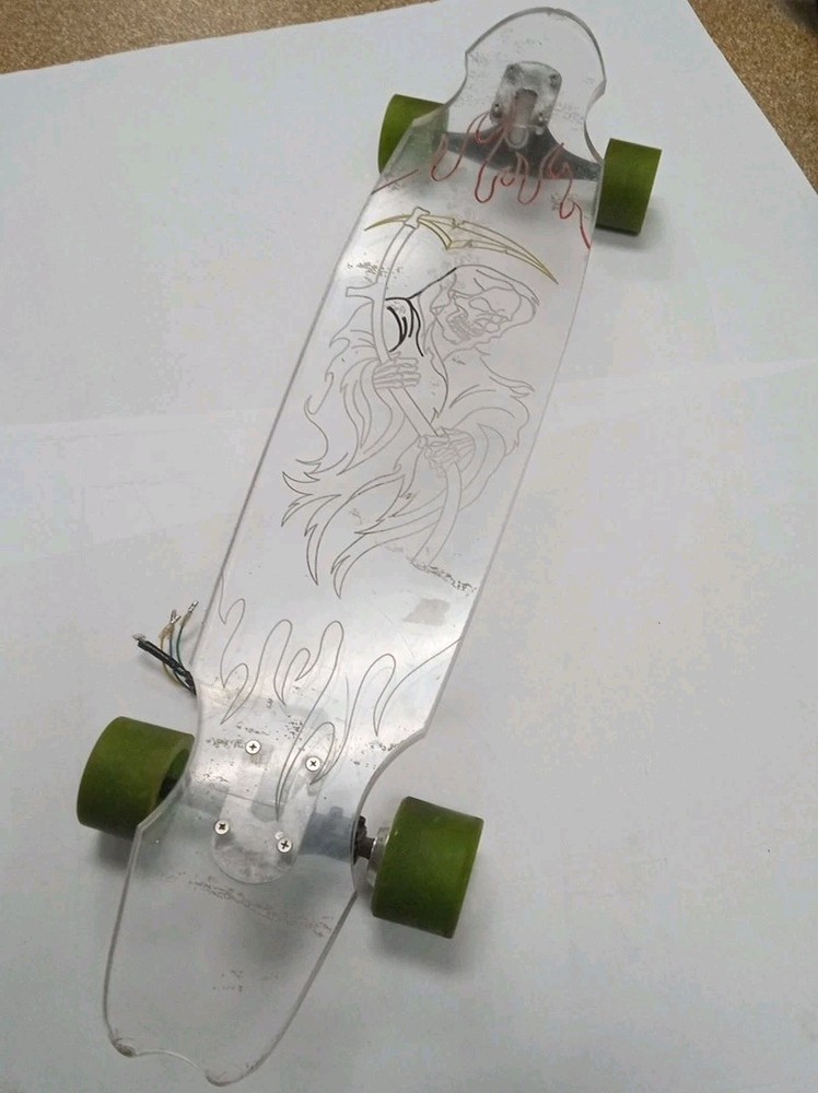 Motorized Clear Acrylic 40" Longboard Skateboard GrimReaper Etched No Controller
