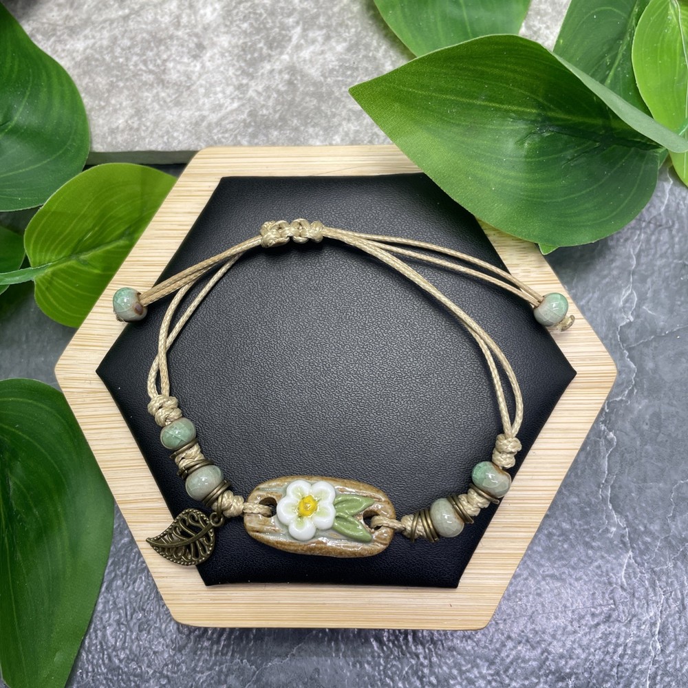 Unisex Ceramic Bead Bracelet Stackable Adjustable Tie 5-7” New Free Ship C1691