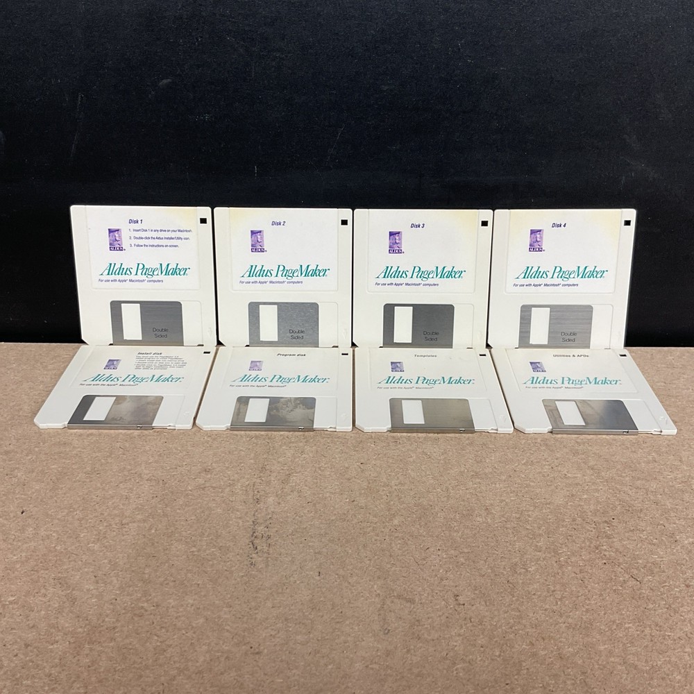 Vintage Aldus PageMaker Program & Install Disk 1 - 4 For Apple Macintosh