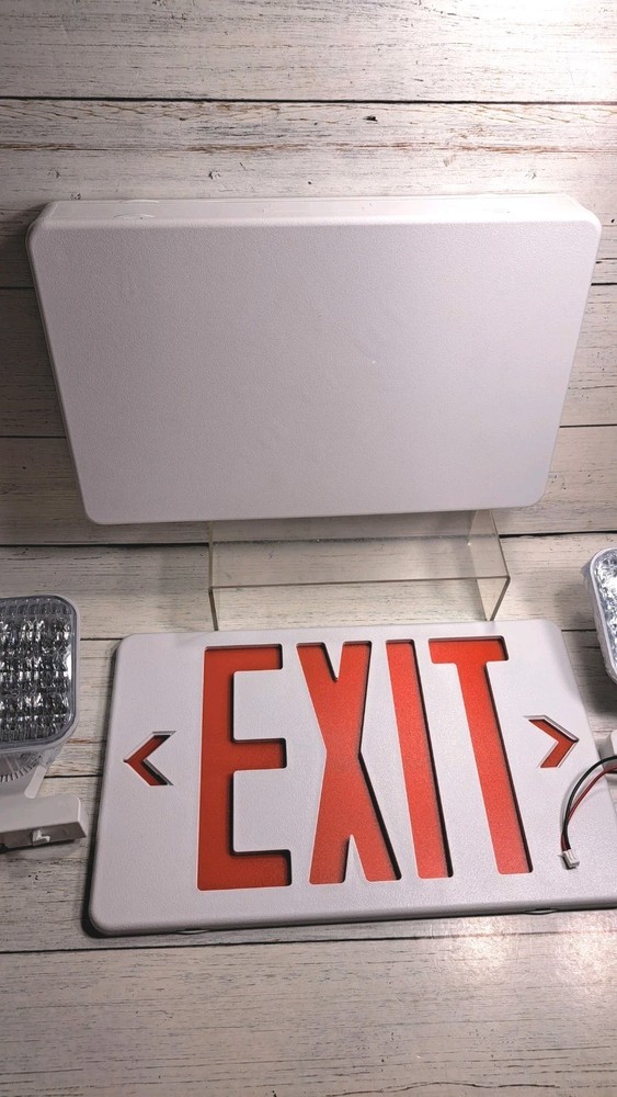 Red Exit Sign with Emergency Lights, LED Emergency Exit Light with Battery...