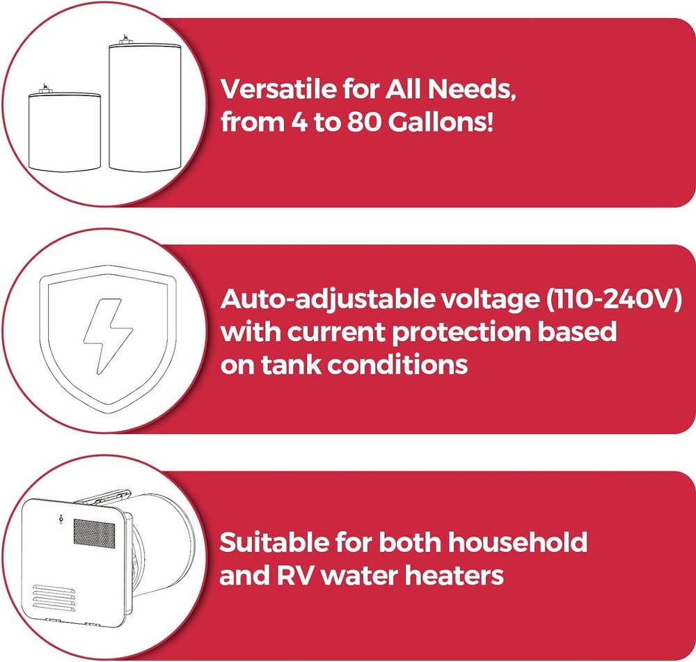 Powered Anode Rod for All RV / Home Water Heater - Stops Rotten Egg Smell