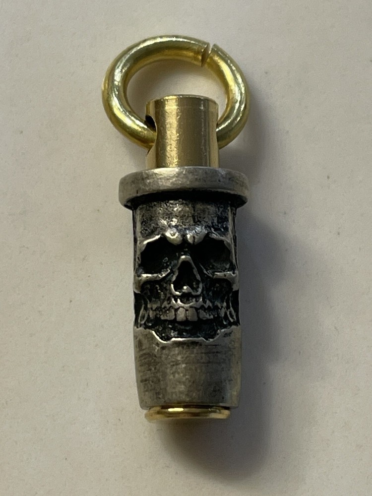 Skull Caliber Brass Charm, Pendant, Zipper Pull, Keychain Accessory