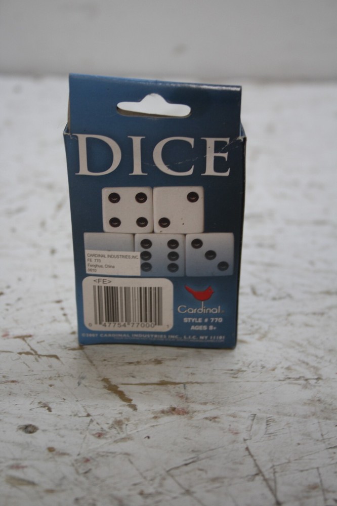 Cardinal 5 White Plastic Dice Size 5/8″ 16mm #770