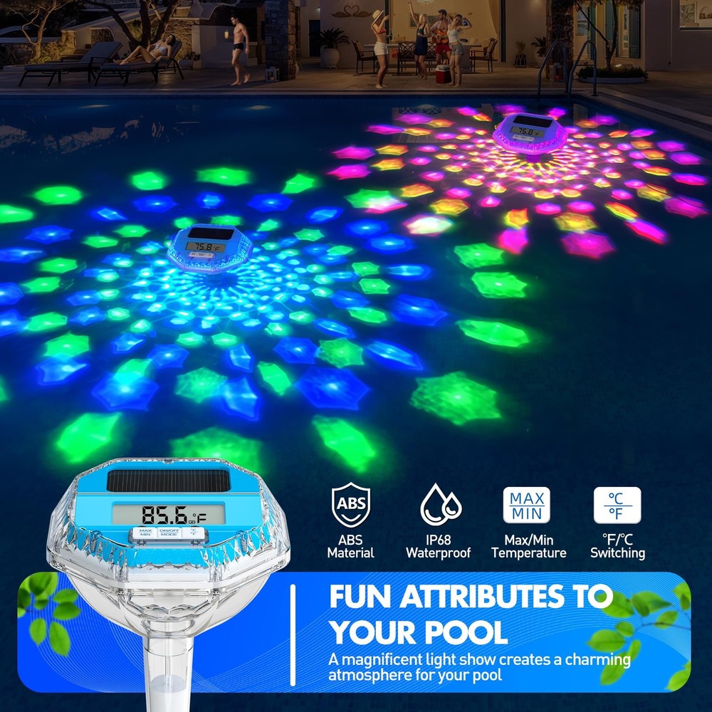 Solar Digital Pool Thermometer Floating Easy Read, Large LCD Light Blue