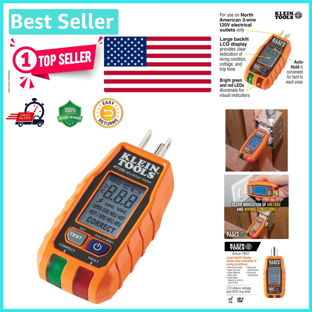 Professional GFCI Outlet Tester with LCD Display - Compact & Accurate Testing