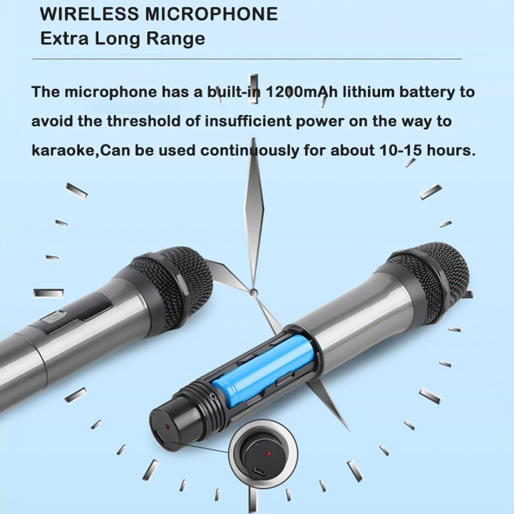 Wireless Microphone Metal Rechargeable Cordless Dynamic Mic System with Receiver