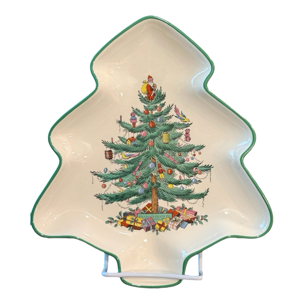 Spode Christmas Tree Holiday Tree Shaped Serving Dish Cookie Plate 9.5 x 11
