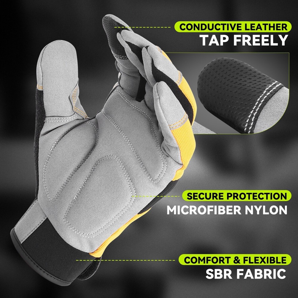 4 Pair Gray/Yellow Flexible Universal Multi-Purpose Utility Mechanic Work Gloves