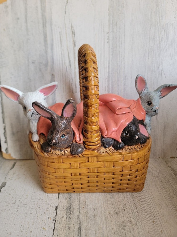 Vintage ceramic Easter Bunny basket unique rabbits spring home decor