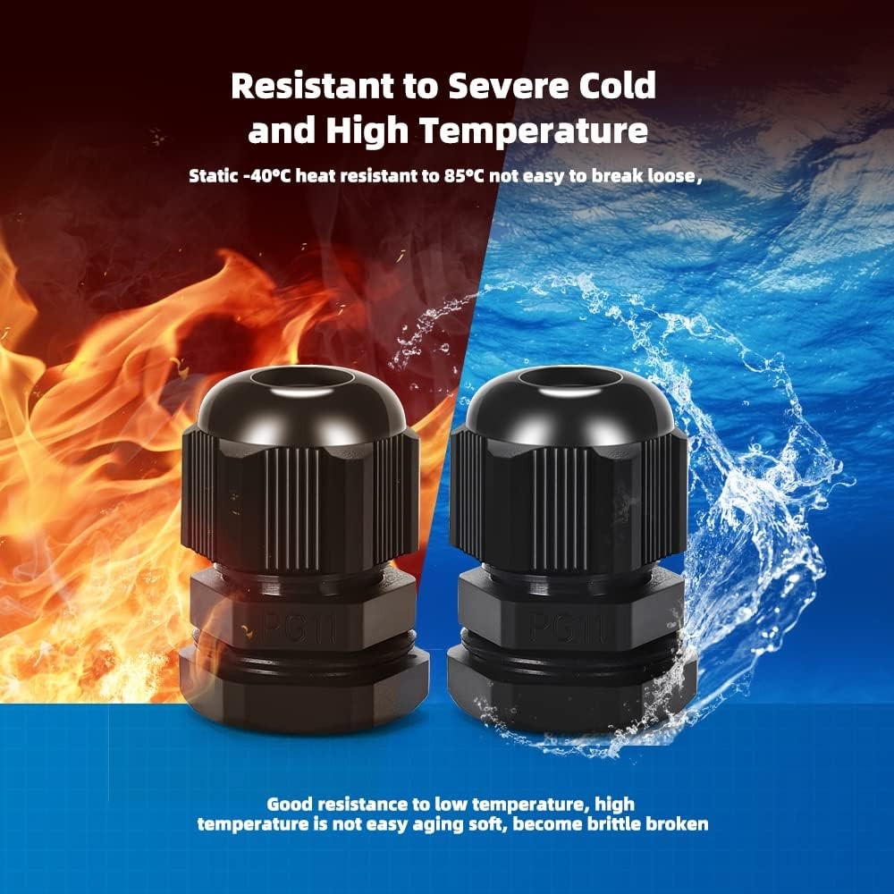 Cable Gland 20 Pack Plastic Waterproof Adjustable PG11(20-pack), Black