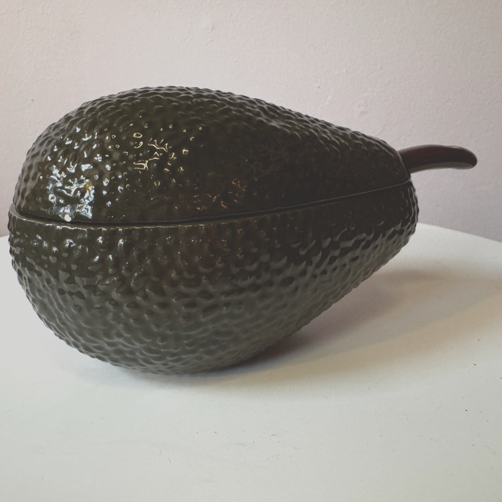 Avocado Shaped Lidded Ceramic Dish with Serving Spoon
