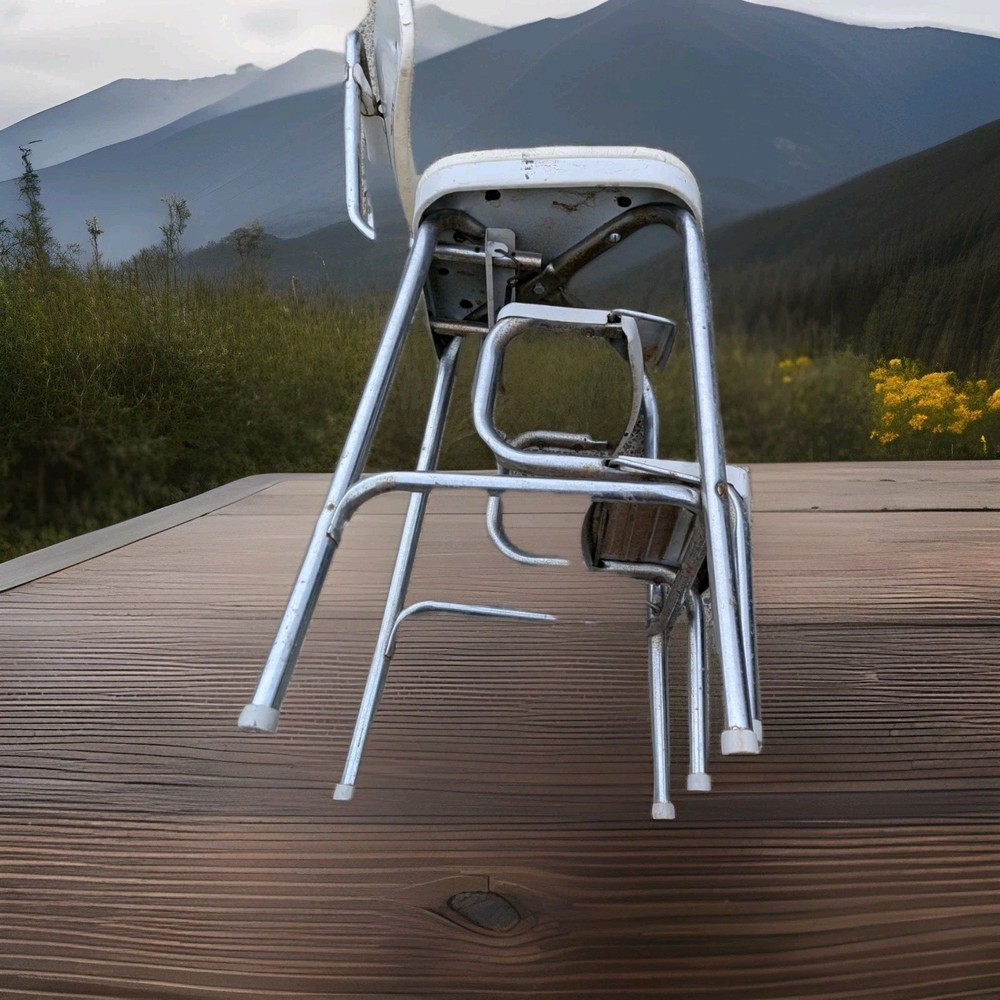 Vintage Aged White Cosco Step Stool Unique Back