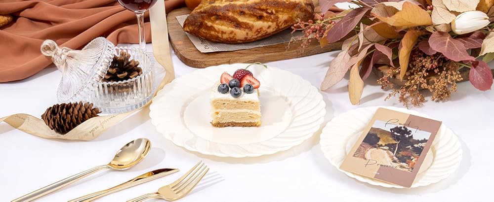 6 Inch Ivory Plastic Plates - Soped Dert Plates Disposable -