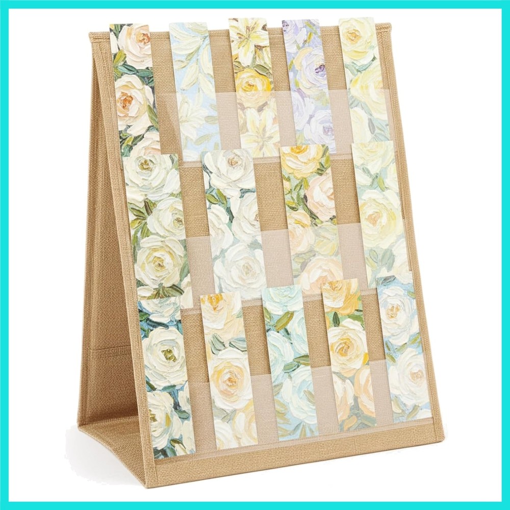 Bookmark Display Stand, Double Sided Portable Holder for Bookmarks, Linen Fab...