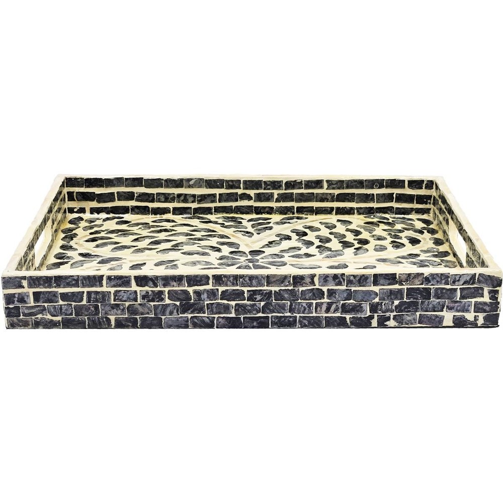 A&B Home 48753-BLAC Rectangular Capiz Black Tray