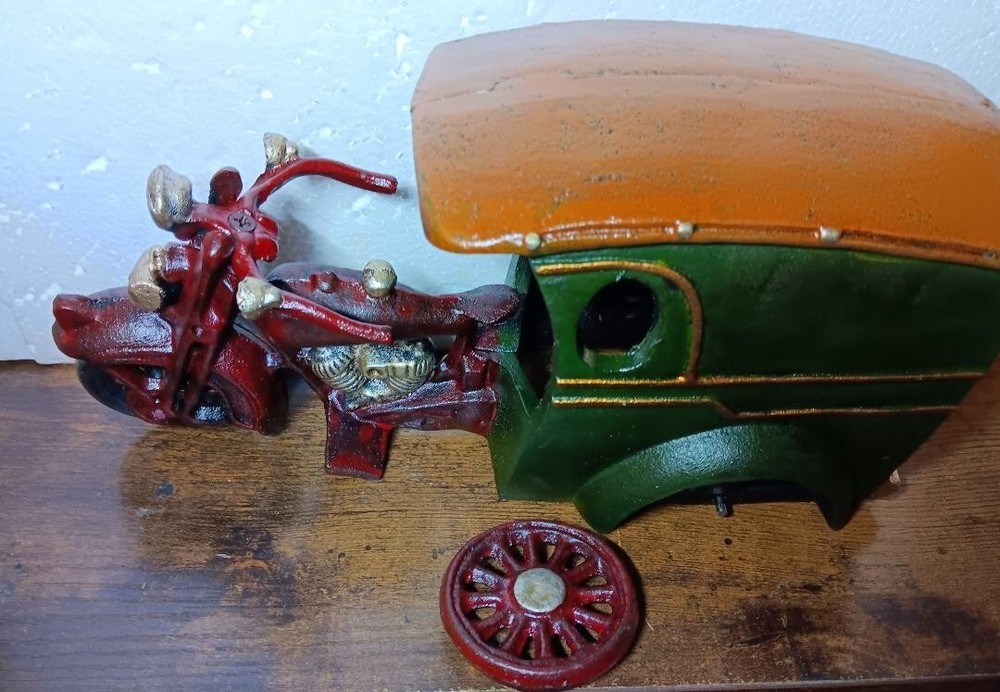 MOTORCYCLE WITH CAB CAST IRON NICE COLLECTIBLE