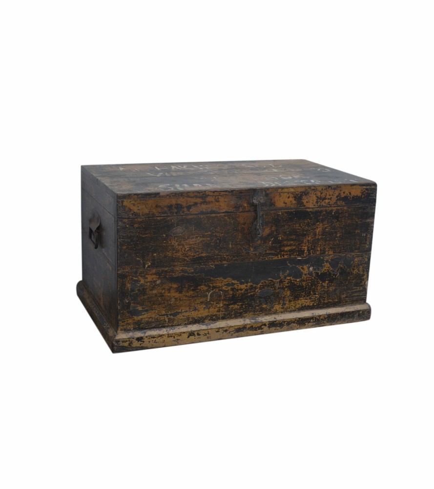 Reclaimed teak storage Trunk with multicolor distressed finish