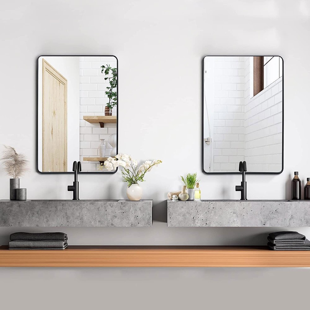 2X Rectangular Wall Mirror 24" x 36" Bathroom Mirror Black Metal Framed