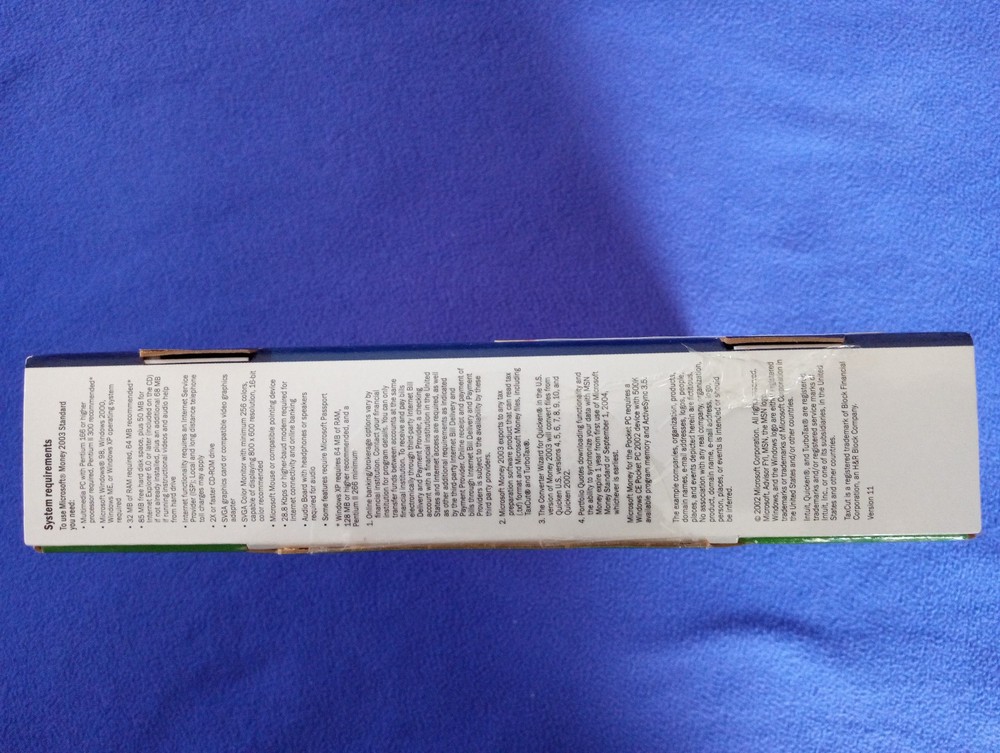 Microsoft Money 2003 Standard PC Software in Box For Windows 98, 2000, ME, XP