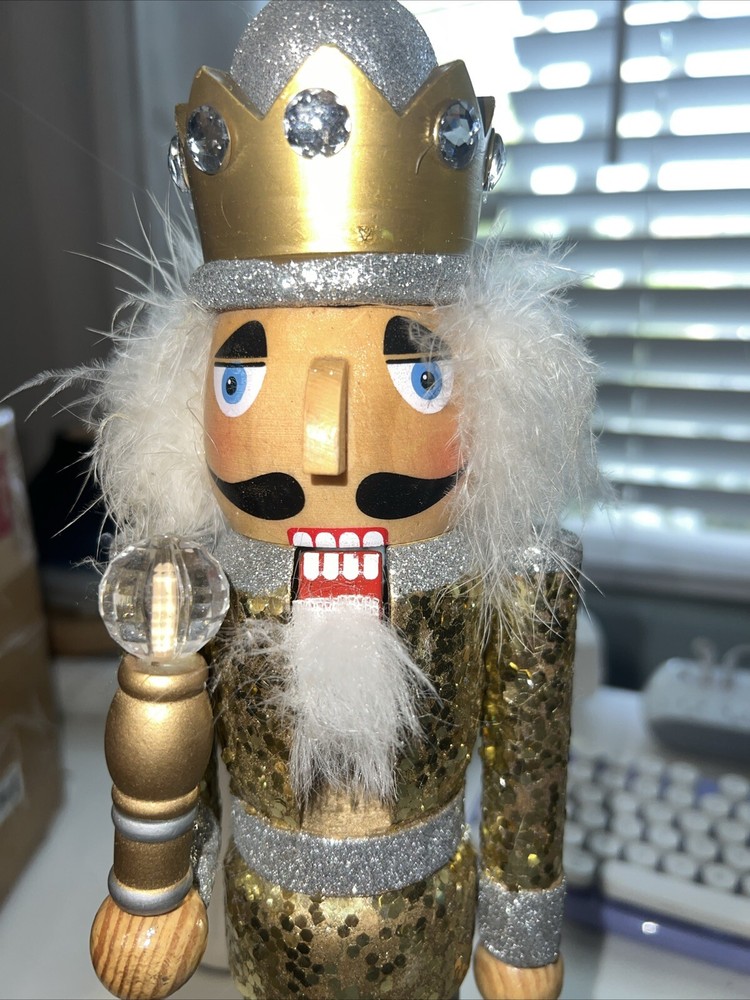 Holiday Lane Shine Bright Silver & Gold Sequined Nutcracker,