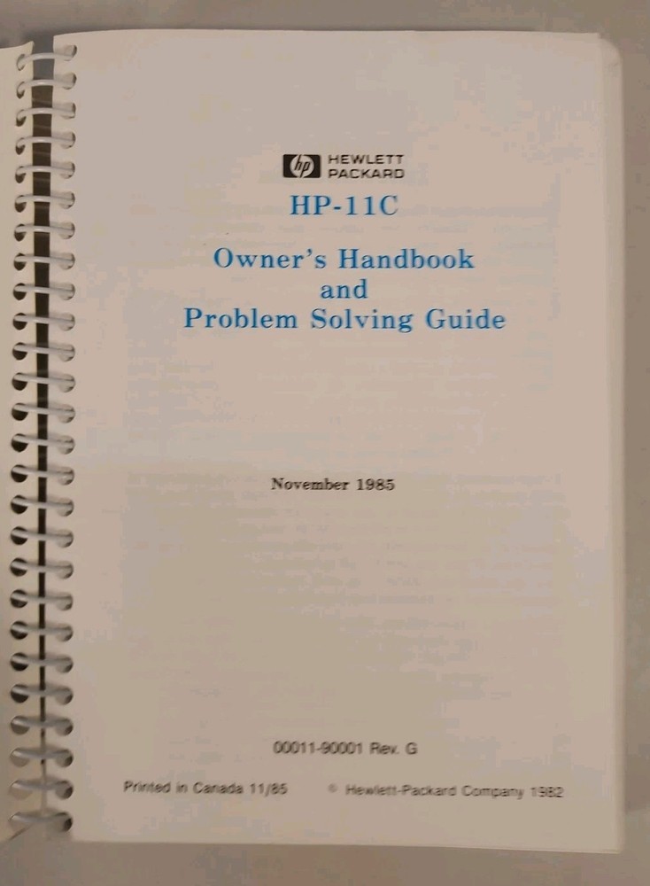 HP-11C Owner's Handbook and Problem-solving Guide November 1985