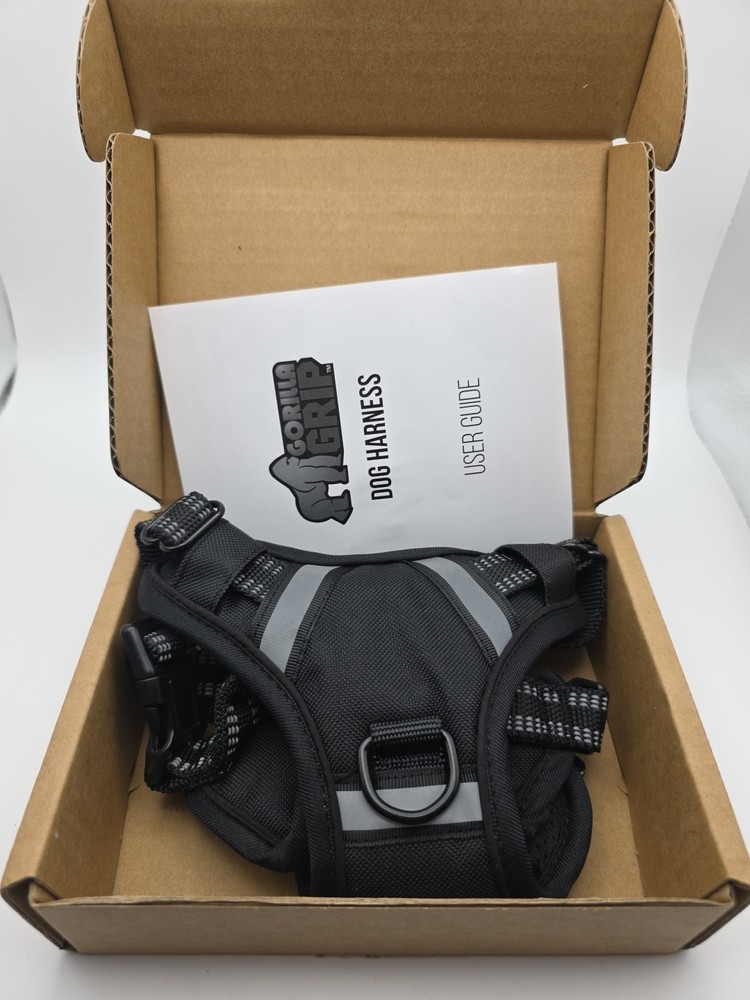 Nib Gorilla Grip Dog Harness No-Pull Black Comfortable Durable Handle Medium