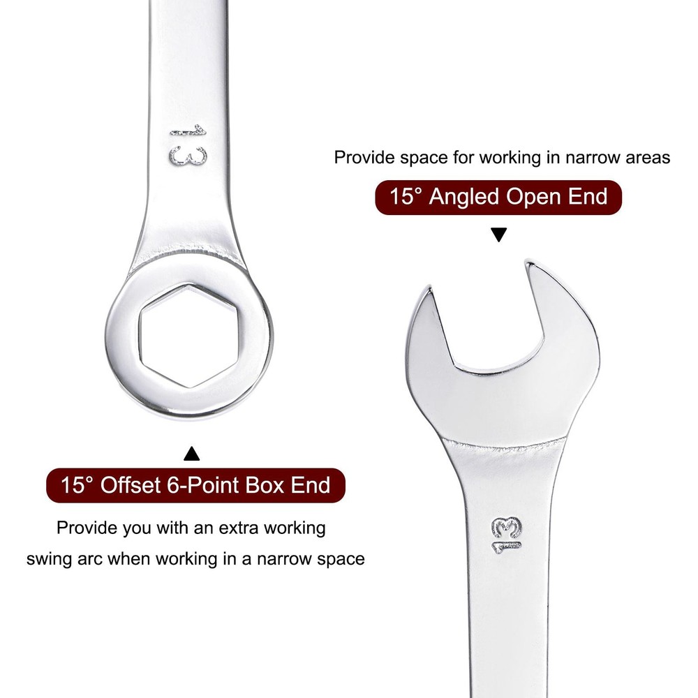 2pcs Thin Combination Wrench with Offset 6-Point End and Angled Open End 13mm