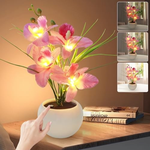 Artificial Flower Night Light, Touch Stepless Dimming USB Rechargeable Pink