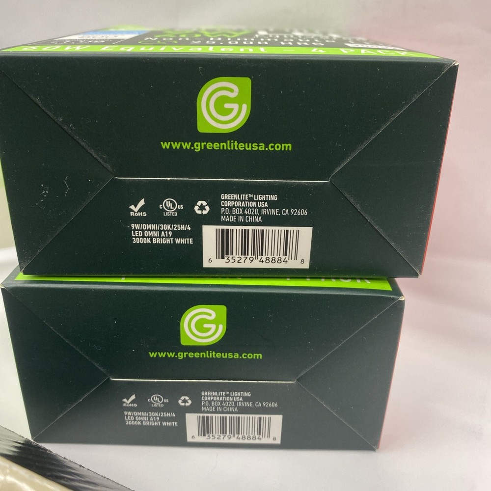 2X 4Pack Greenlite 9W LED 60W non-Dimmable 25,000 Hours Energy Star Light Bulbs