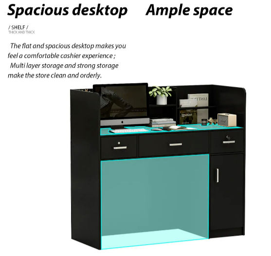 Desk Office Shelf Reception Counter Drawer Front Lockable Checkout Table Study