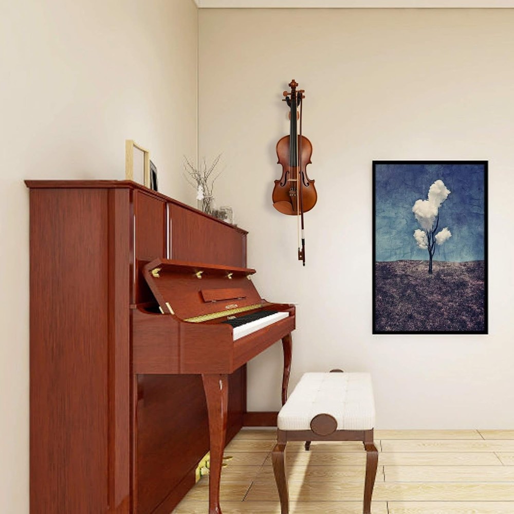 Violin Wall Mount Violin Hanger Mahogany with Bow Hook