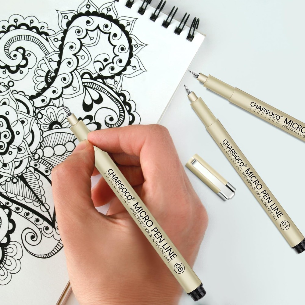 CHARSOCO 005 Micro Pen, 6 Pack Black Fine Point Pen with Waterproof Archival ...