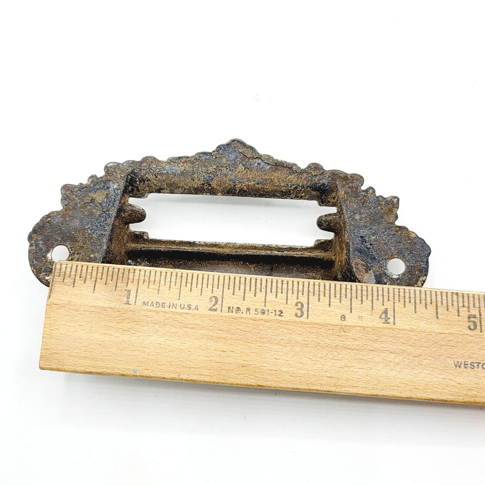 Vintage SINGLE Bin Pull Drawer Ornate Label Slot Hardware Reclaimed 4"
