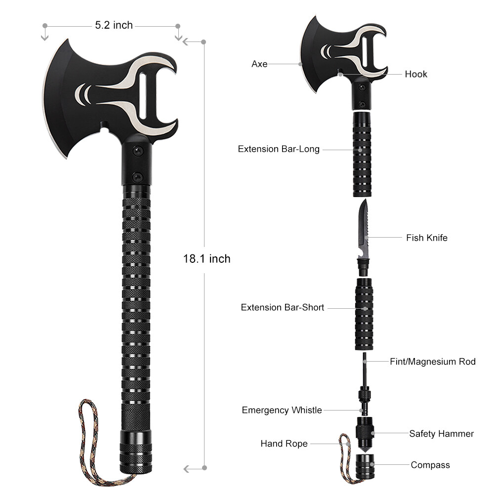 Multitool Survival kit, Camping Shovel Military Axe with Hatchet For Backpacking