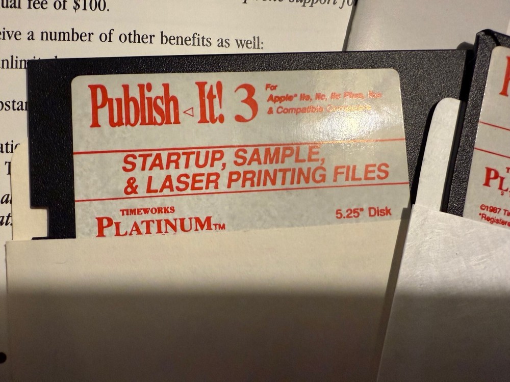 Apple 2 software: Publish-It 3 for Apple 2 computer. Tested to run on our Apple