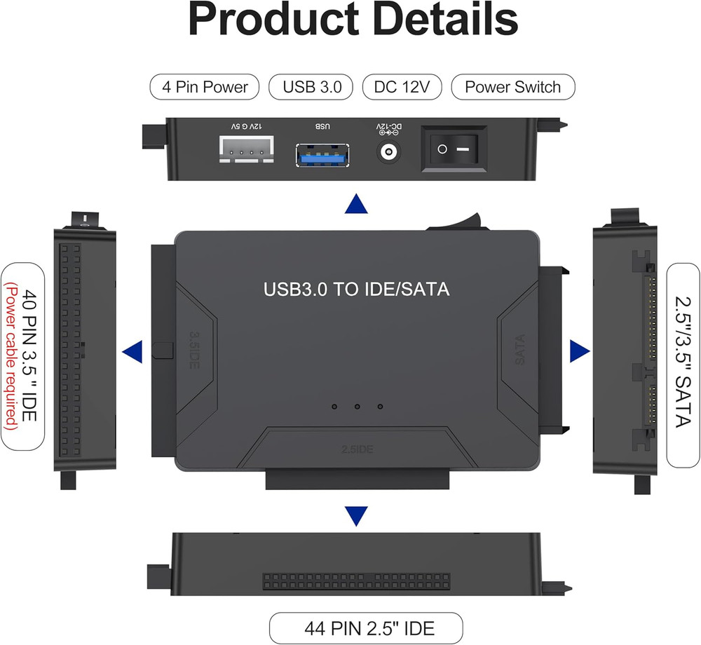 Hard Drive Reader USB 3.0 & Type C to SATA IDE Adapter, Internal Data Transfe...