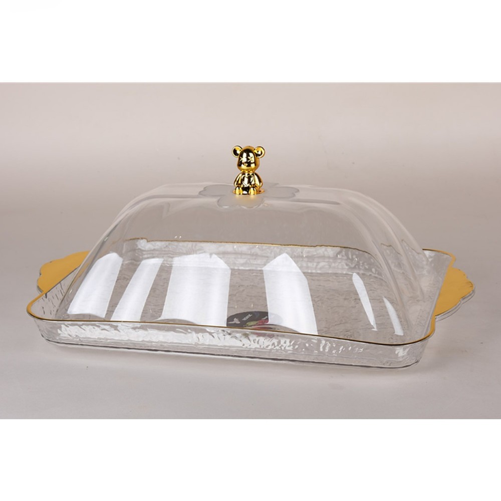 Large Rectangular Cake Plate Dome Lid Plastic Serving Tray Bread Display