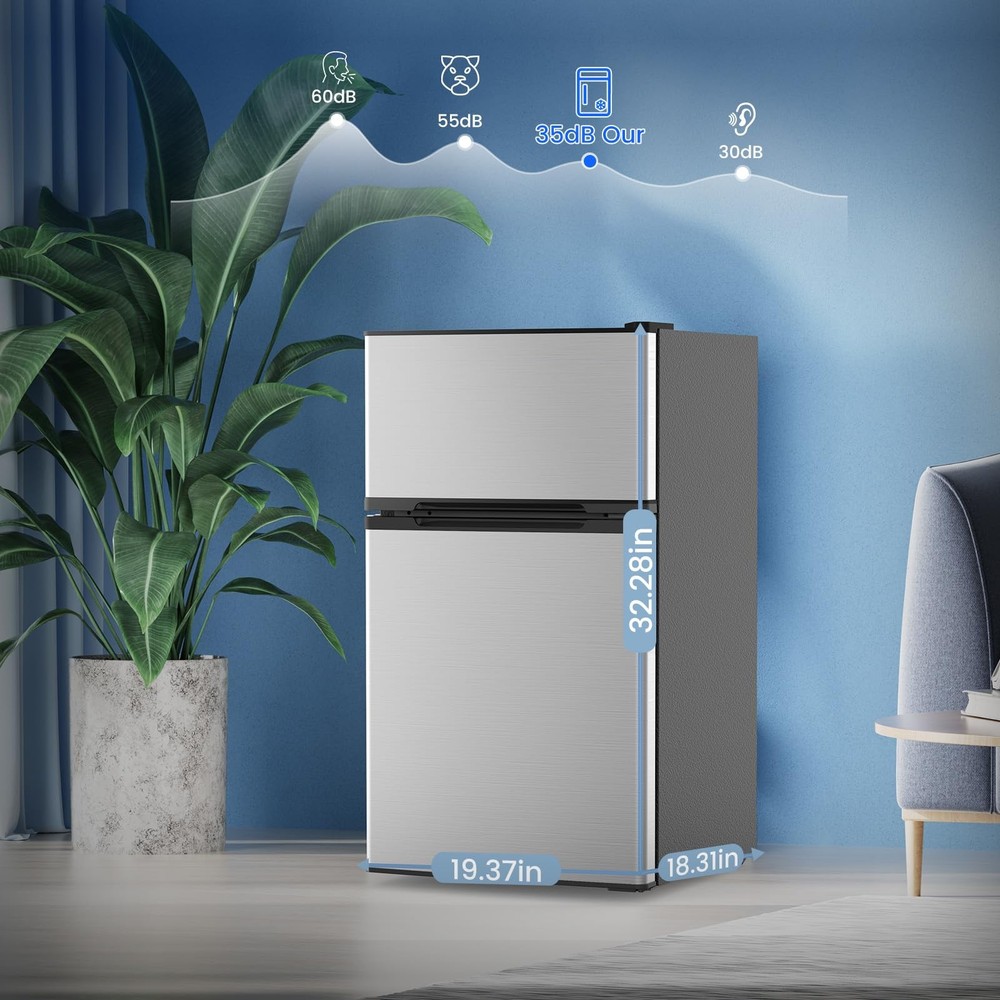 Electactic 3.1 Cu.Ft Mini Fridge with Freezer, 2 Door Compact Silver