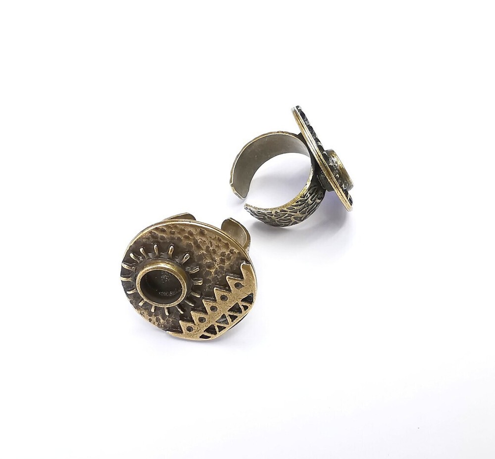 Sun Motif Ring Blank Setting, Cabochon Mounting, Adjustable Resin Base, Inlay