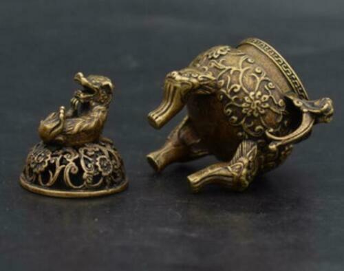 China's Old Handwork pure brass Beast head small Incense burner
