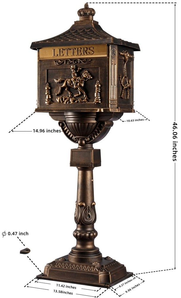 Mailbox Rustproof Cast Aluminum Locking Security Post Mount Mail Box, Large, ...